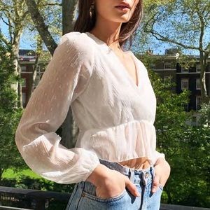 NWOT White Crossover Wrap Sheer Sparkle Blouse